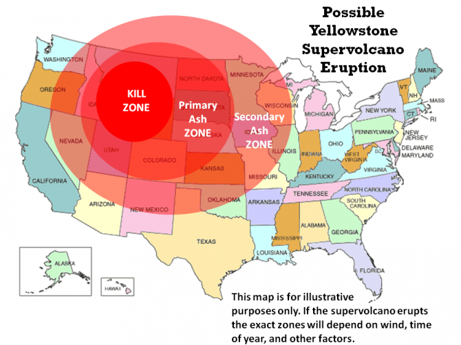La zone de mort autour de Yellowstone./ The death zone ...around Yellowstone.