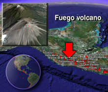 Localisation du volcan Fuego au Guatemala