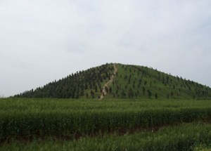 Une pyramide recouverte d'arbres pour la dissimuler.