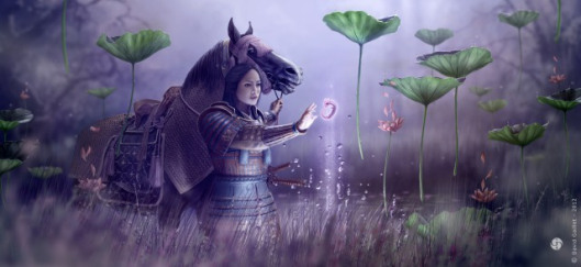 woman_dragon_samurai_lotus_fetus_horse_picture_image_digital_art