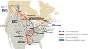 Les oléoducs existants et prévus en Amérique du Nord.