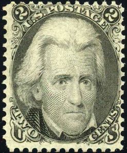 Timbre de 1862  à l'effigie du président Andrew Jackson.