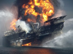 En avril 2010:le terrible "accident" de la plateforme de forage en mer Deepwater Horizon./ In April 2010 the terrible "accident" of the offshore drilling platform Deepwater Horizon.