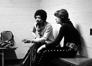 Jimmy Hendrix et Mick Jagger en 1969.