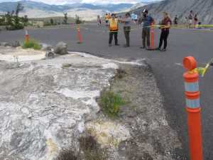  Rangers at Yellowstone National Park have temporarily closed Upper Terrace Drive near Mammoth Hot Springs to vehicles due to a new thermal feature that is affecting the road. (Yellowstone National Park photo)