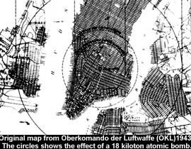 Carte originale retrouvée dans les archives secrètes nazies montrant les effets d'une bombe de 18 kilotonnes sur le secteur de Ruegen ...dès 1943!...2 ans avant Hiroshima!!!Alors que les américains étudiaient encore!