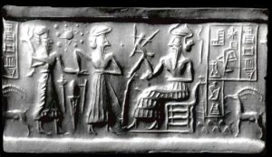 Sur le cylindre (sceau) ci-dessus, on a donc notre planète, que les sumériens appelaient « Nibiru », non seulement bien placée, mais à la bonne proportion SVP Les tailles des planètes montrées peuvent être considérées comme des approximations. Néanmoins, il est évident que Nibiru ait été considéré non seulement beaucoup plus grande que Pluton, mais également que la terre. La taille serait ici à peu prés correcte proportionnellement par rapport aux infos qu’on a sur cette nouvelle planète . Ce n’était donc pas « une roche glaciale » dans la ceinture de Kuiper. Nibiru, pour les Babyloniens, était le corps céleste lié au dieu Marduk. En Akkadien cela signifie « l’ endroit de croisement » ou « l’endroit de la transition ». Mais dans la plupart des textes babyloniens Marduk est identifié avec la planète Jupiter. 