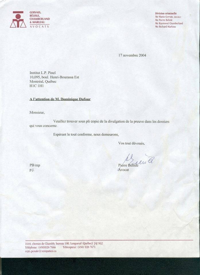 La lettre envoyée par l'avocat de Dominique qui permet d'établir la preuve des malversations.