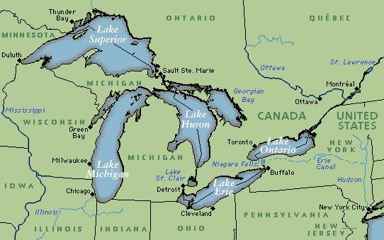 Carte des Grands Lacs  du Canada